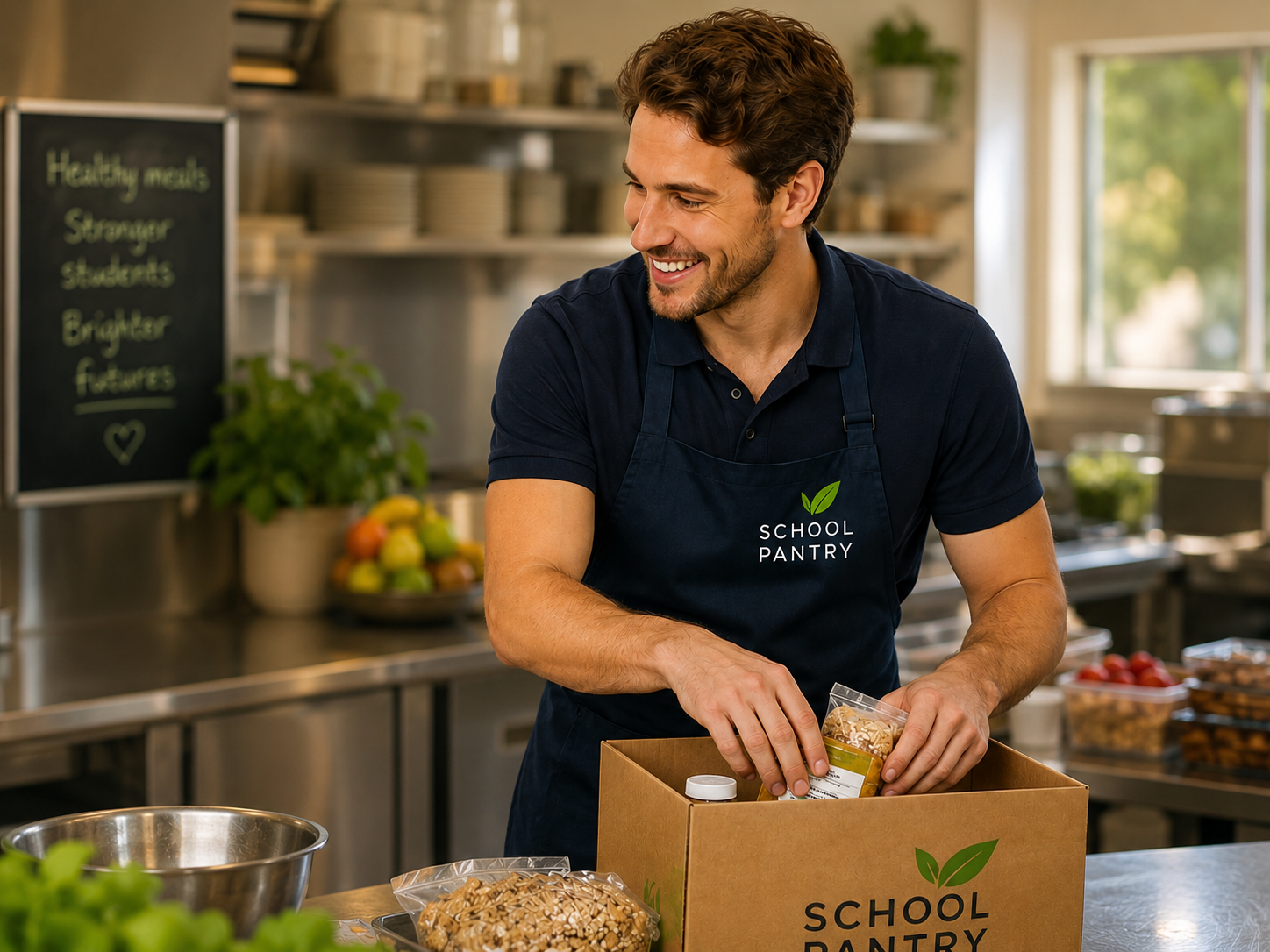 School Pantry team member working in a kitchen